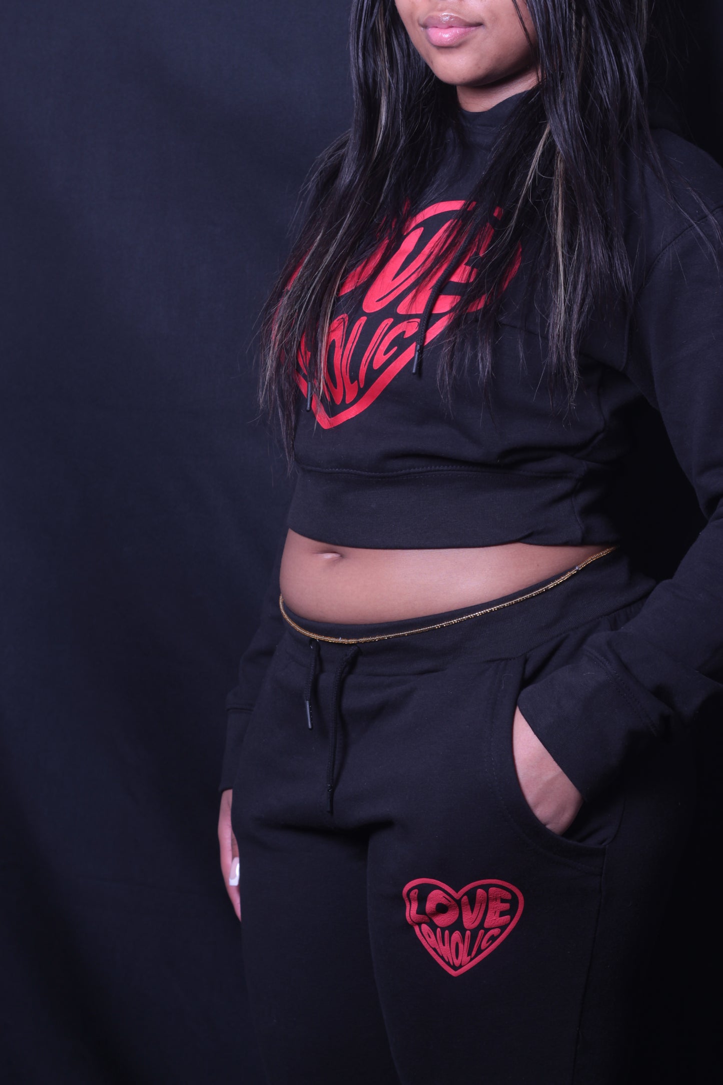 Red Love Women's Crop Hoodie Tracksuit